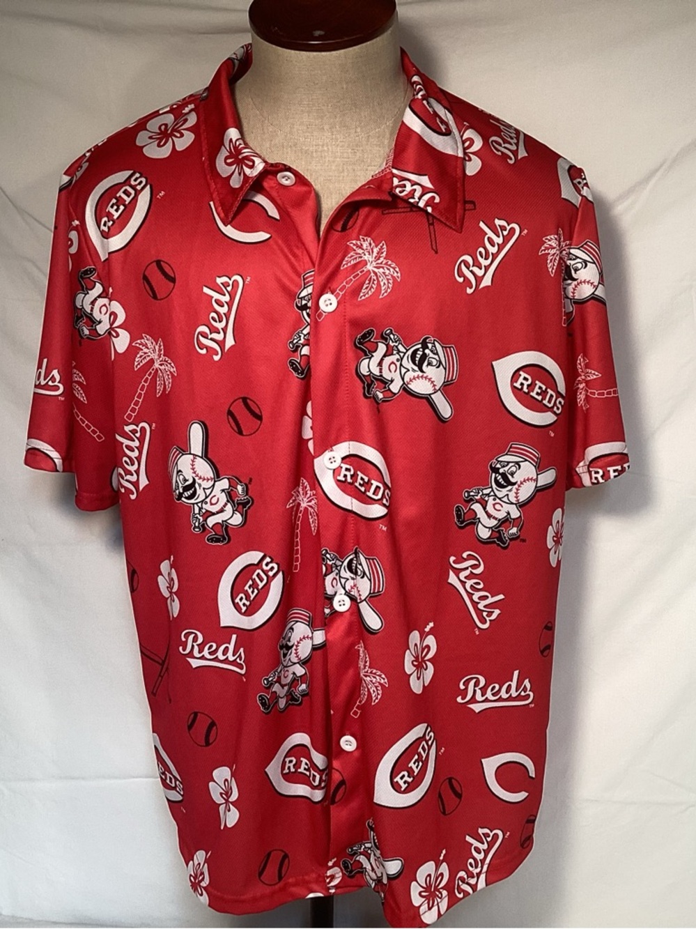 MLB Cincinnati Reds Baseball Hawaiian Button Up Shirt Men’s Size XL - BDa sports